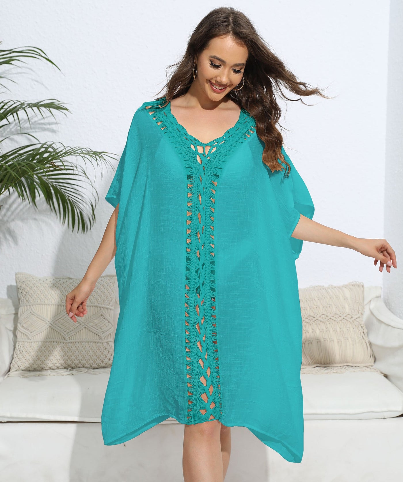 Women Blouse Women Clothing Crochet Stitching Loose Dress Beach Bikini Cover up