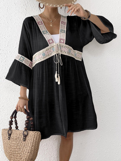 Women Cardigan Bow Women Clothing Sequined Embroidered Lace Stitching Beach Beach Cover Up