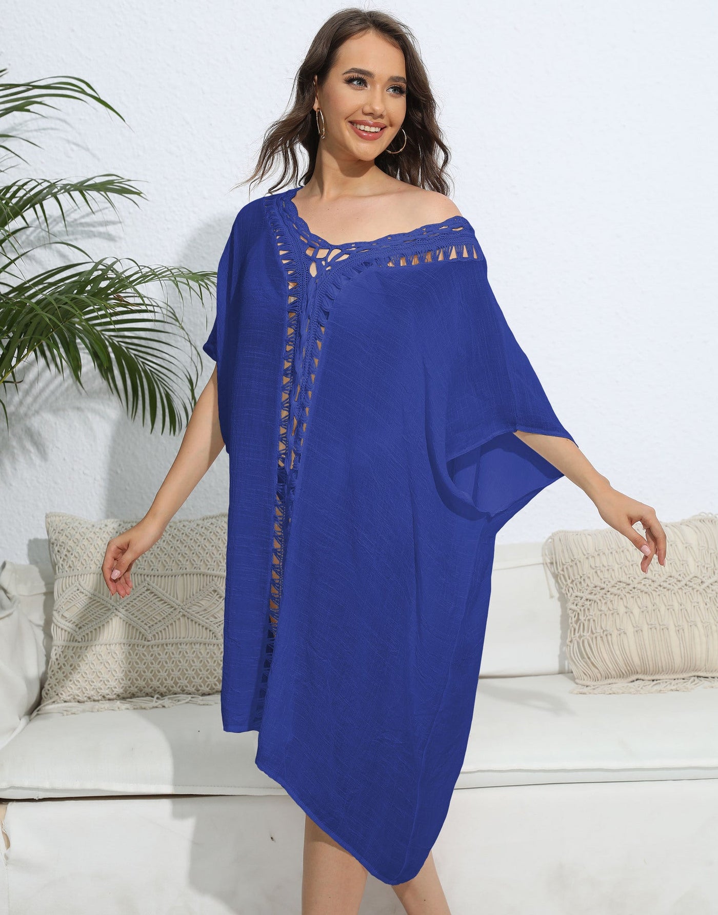 Women Blouse Women Clothing Crochet Stitching Loose Dress Beach Bikini Cover up