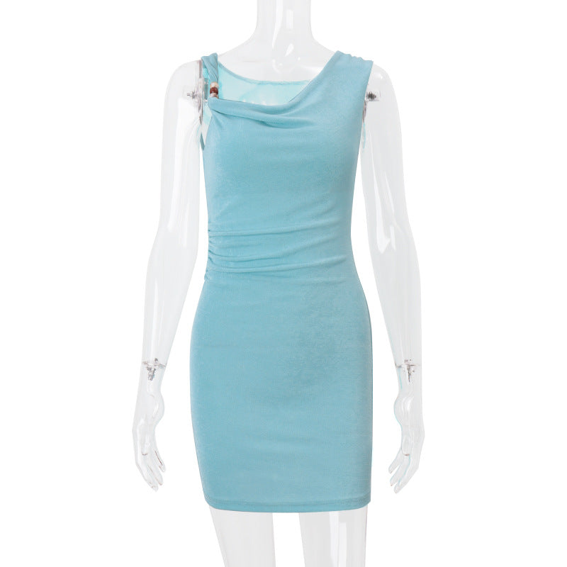 Women Clothing Summer Sexy Vacation Solid Color Slim Hip Dress