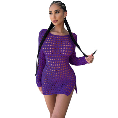 Women Clothing Sexy Hollow Out Cutout Ice Silk Dress Women Clothing