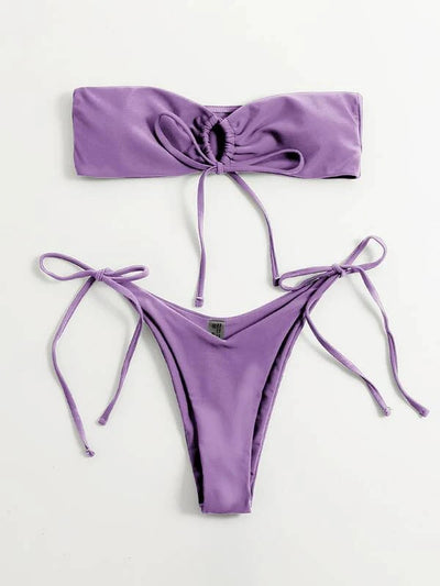 Women Seperated Swimwear Low Waist Basic Strapless Solid Color Tube Top Sexy Bikini
