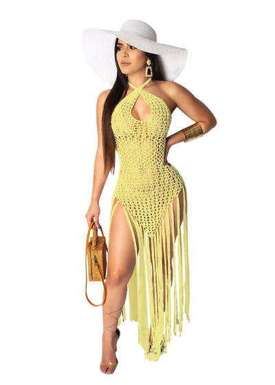 Women Clothing Long Tassel Woven Two Way Tassel Beach Dress