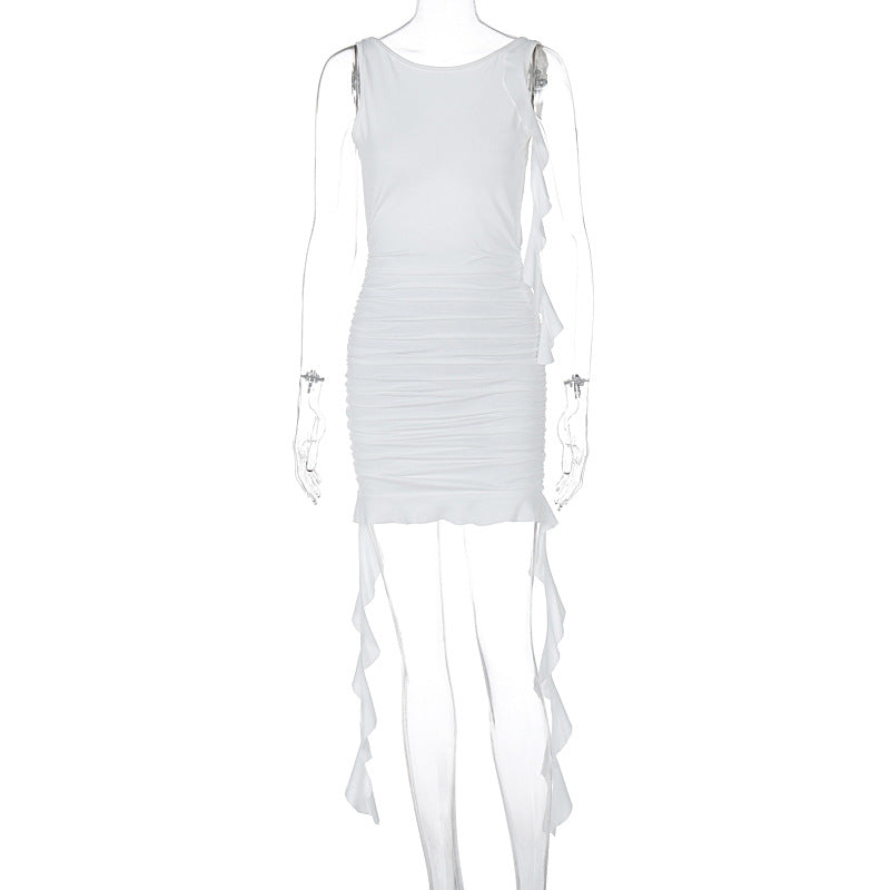 Women Clothing Summer Autumn Sexy Backless Slim Fit Pleated Dress