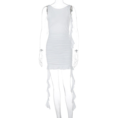 Women Clothing Summer Autumn Sexy Backless Slim Fit Pleated Dress