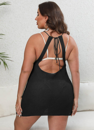 Women Beach Beach Cover Up Women Clothes Sexy Backless Woven Tied Dress