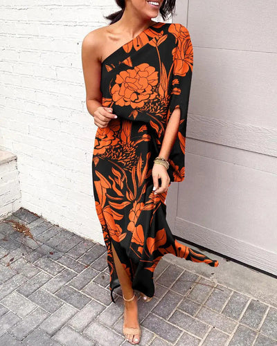 Women Clothing Dress Sexy Oblique Shoulder Elegant Single Side Sleeve Dress for Women