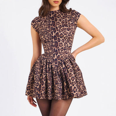 Women Clothing High Grade Party Dress Sexy Leopard Print Backless Dress Women Sweet Spicy A line