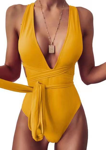 Triangle One Piece Swimsuit Women Shoulder Cross Sexy One Piece Lace Up Swimsuit Backless