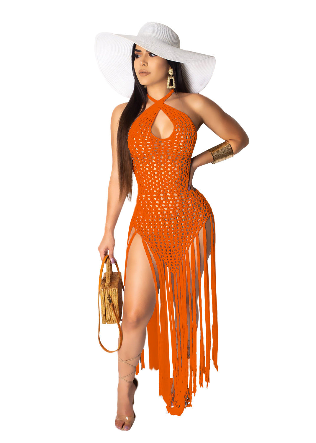 Women Clothing Long Tassel Woven Two Way Tassel Beach Dress