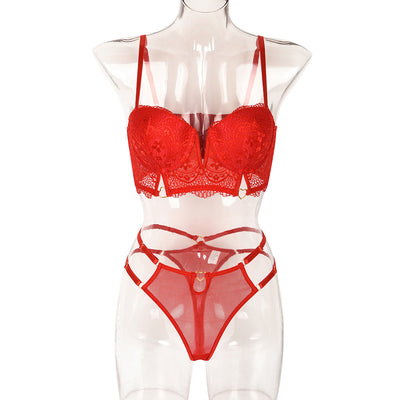 Christmas Year Sexy Piece Set with High End Mold Cup Steel Ring Popular Lace Stitching Sexy Lingerie