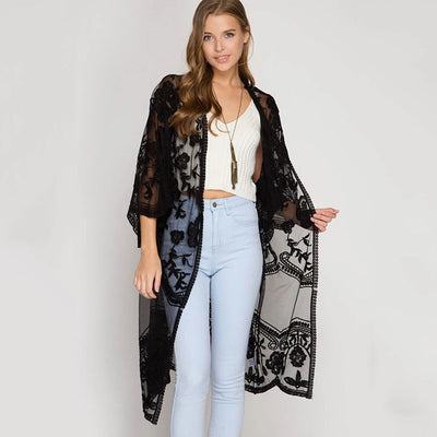 Sexy Grape Silk Embroidered Seaside Vacation Sun Protection Clothing Beach Jacket Bikini Swimsuit Outwear Cardigan for Women