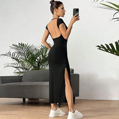 Women Clothing Spring Summer Slim Fit Sexy Backless Sheath Split Sleeveless Dress
