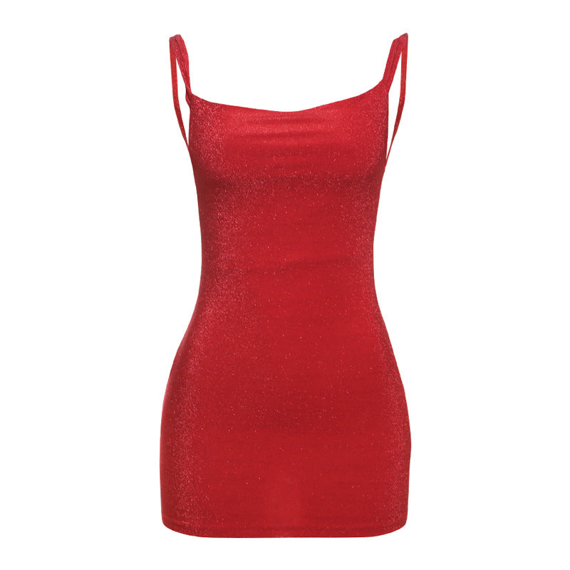 Autumn Winter Women Clothing Sexy Lacing Backless Solid Color Ruffle Hip Slim Fit Dress