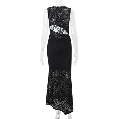 Women Clothing Summer Sexy Lace Hollow Out Cutout Top See through Hip Skirt Set Women