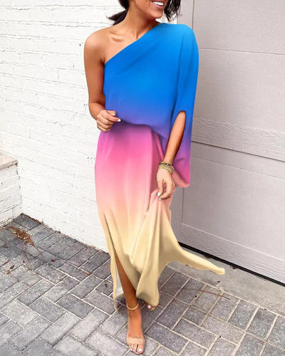 Women Clothing Dress Sexy Oblique Shoulder Elegant Single Side Sleeve Dress for Women
