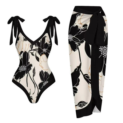 Two Piece Set One Piece Gauze Skirt Swimsuit Multi Color Printing Conservative Sunscreen Swimsuit