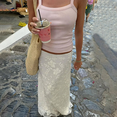 Women Clothing Summer Sexy Low Waist Crocheted Floral Slim Skirt