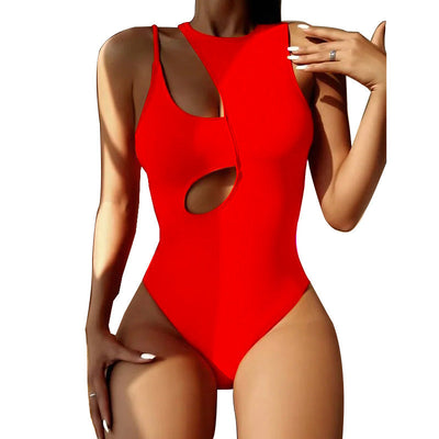 Women Clothing Irregular Asymmetric Jumpsuit Hollow Out Cutout Out Tight Sexy Swimsuit Spring