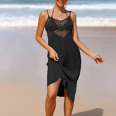 Women Stitching Hand Crocheting Beach Cover up Sexy Cutout Holiday Suspender Bikini Cover