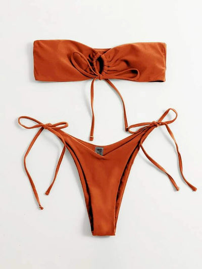 Women Seperated Swimwear Low Waist Basic Strapless Solid Color Tube Top Sexy Bikini