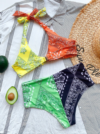 Bikini Double Bikini Print Stitching Swimsuit Swimsuit Strap Knotted Swimsuit Women Bikini