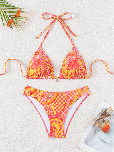 Bikini Printed Embellished Lace up Sexy Bikini Swimsuit Swimwear Women