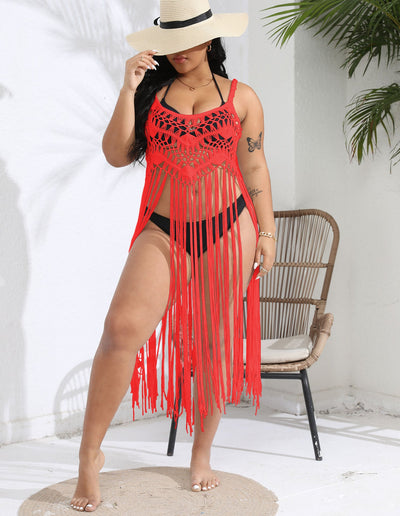 Women Beach Vacation Blouse Bikini Overclothes Tassel Patchwork Cami Dress