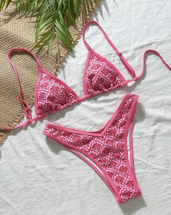 Women Seperated Swimwear Split Swimsuit Lace up Sexy Print Women Bikini