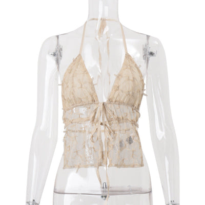 Women Clothing Summer Sexy Sexy Lace up Cardigan Sexy Halterneck Vest Top