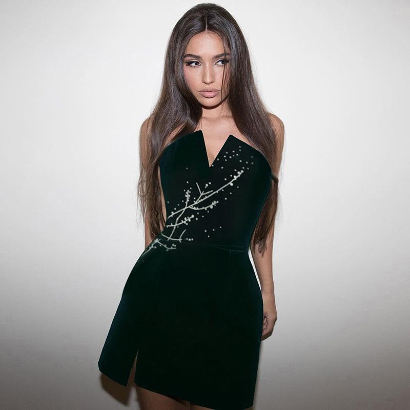 Tube Top Velvet Dress Spring Sexy Office Women Clothing Dress