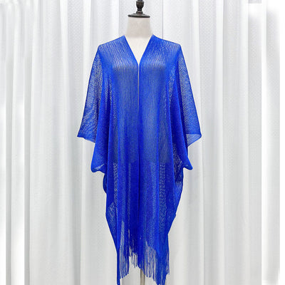 Beach Solid Color Sun Proof Tassel Knitting Beach Cover Up Sweater Shawl Cardigan