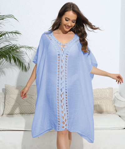 Women Blouse Women Clothing Crochet Stitching Loose Dress Beach Bikini Cover up