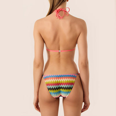 Wave Print Swimsuit Bikini Beach Women Split Lace up Swimsuit