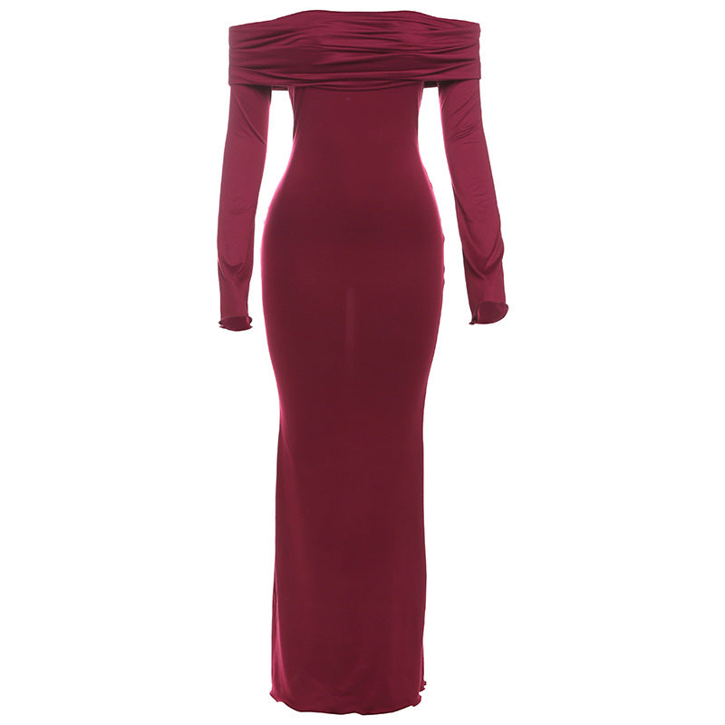 Winter Women Clothing Elegant off Shoulder High Waist Slim Dress