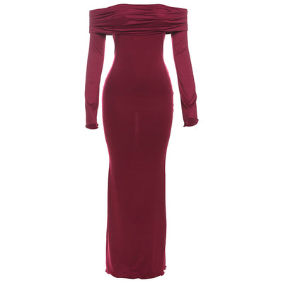 Winter Women Clothing Elegant off Shoulder High Waist Slim Dress