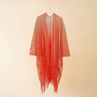 Beach Solid Color Sun Proof Tassel Knitting Beach Cover Up Sweater Shawl Cardigan
