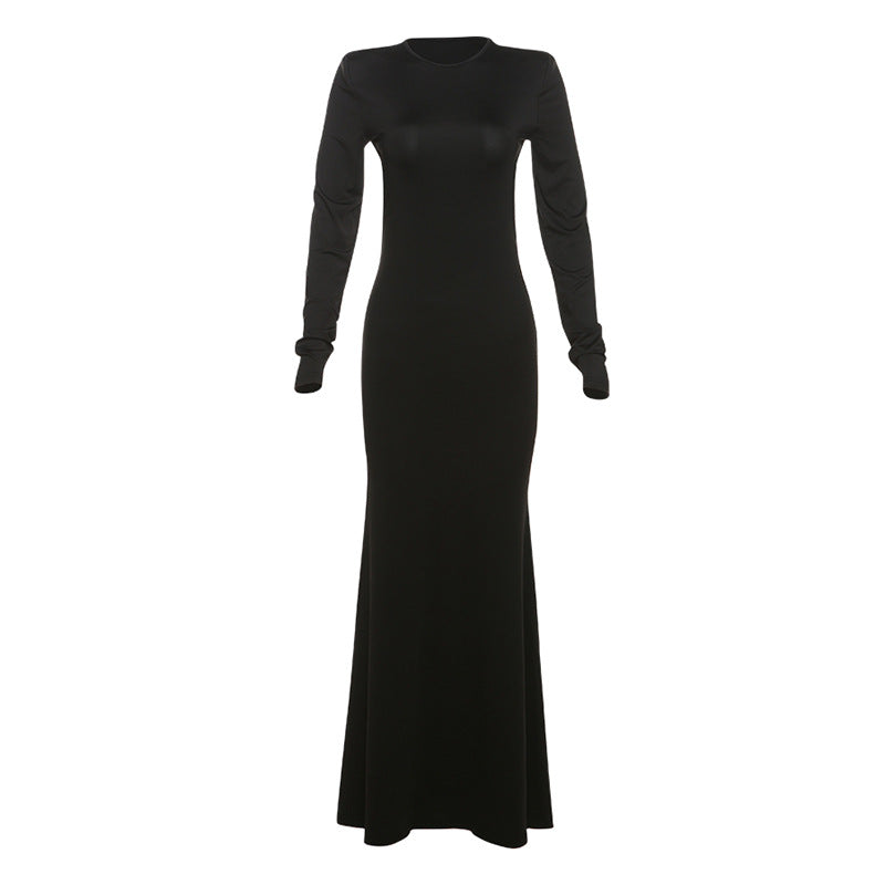 Autumn Women Clothing Fashionable Elegant Sexy Backless Slimming Sheath Long Sleeve Dress Evening Dress