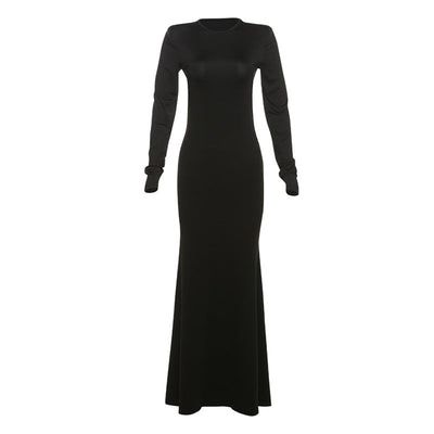 Autumn Women Clothing Fashionable Elegant Sexy Backless Slimming Sheath Long Sleeve Dress Evening Dress