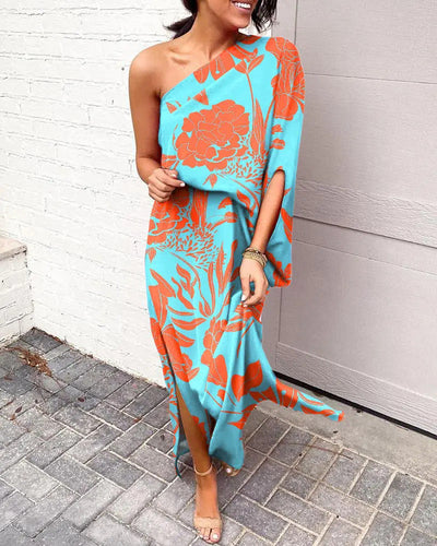 Women Clothing Dress Sexy Oblique Shoulder Elegant Single Side Sleeve Dress for Women