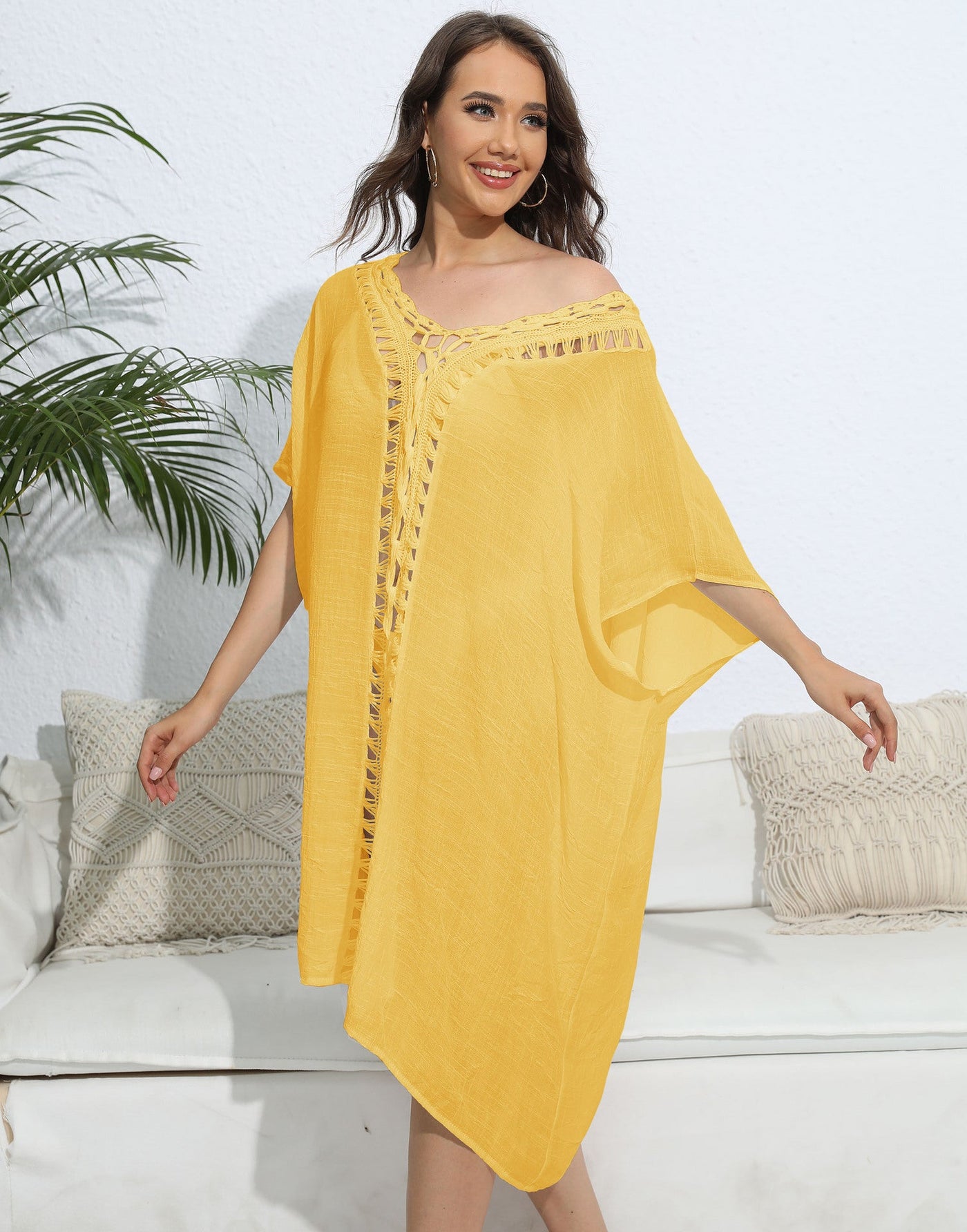 Women Blouse Women Clothing Crochet Stitching Loose Dress Beach Bikini Cover up