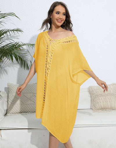 Women Blouse Women Clothing Crochet Stitching Loose Dress Beach Bikini Cover up