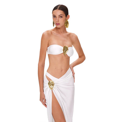White Bra Bikini Three Piece Sets Solid Color Sexy Split Swimsuit Women Bikini