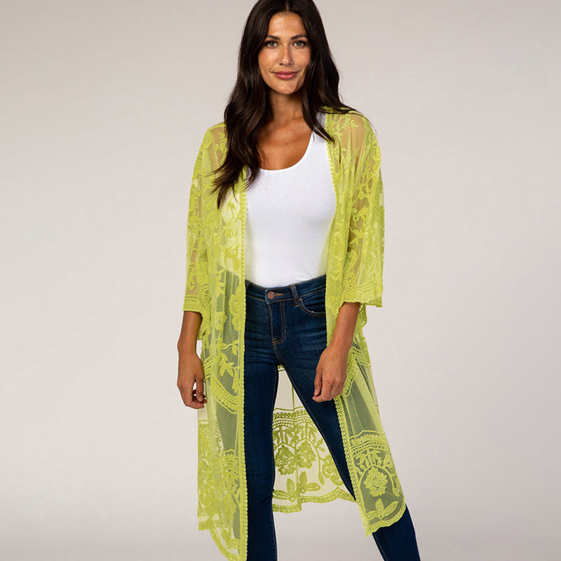 Sexy Grape Silk Embroidered Seaside Vacation Sun Protection Clothing Beach Jacket Bikini Swimsuit Outwear Cardigan for Women