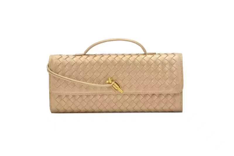 Woven Dinner Bag Soft Leather Mid Ancient Baguette Bag File Holder Horizontal Crossbody Bag Women
