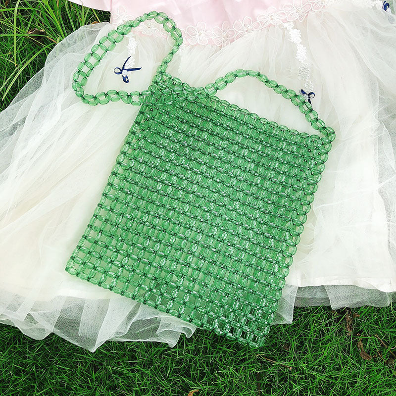Transparent Square Beaded Bag Acrylic Hand Woven Bag Casual Hand Carrying Shoulder Bag Women