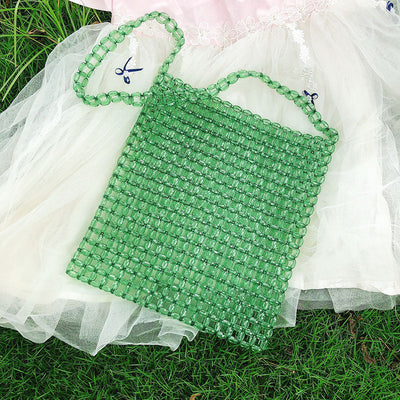 Transparent Square Beaded Bag Acrylic Hand Woven Bag Casual Hand Carrying Shoulder Bag Women