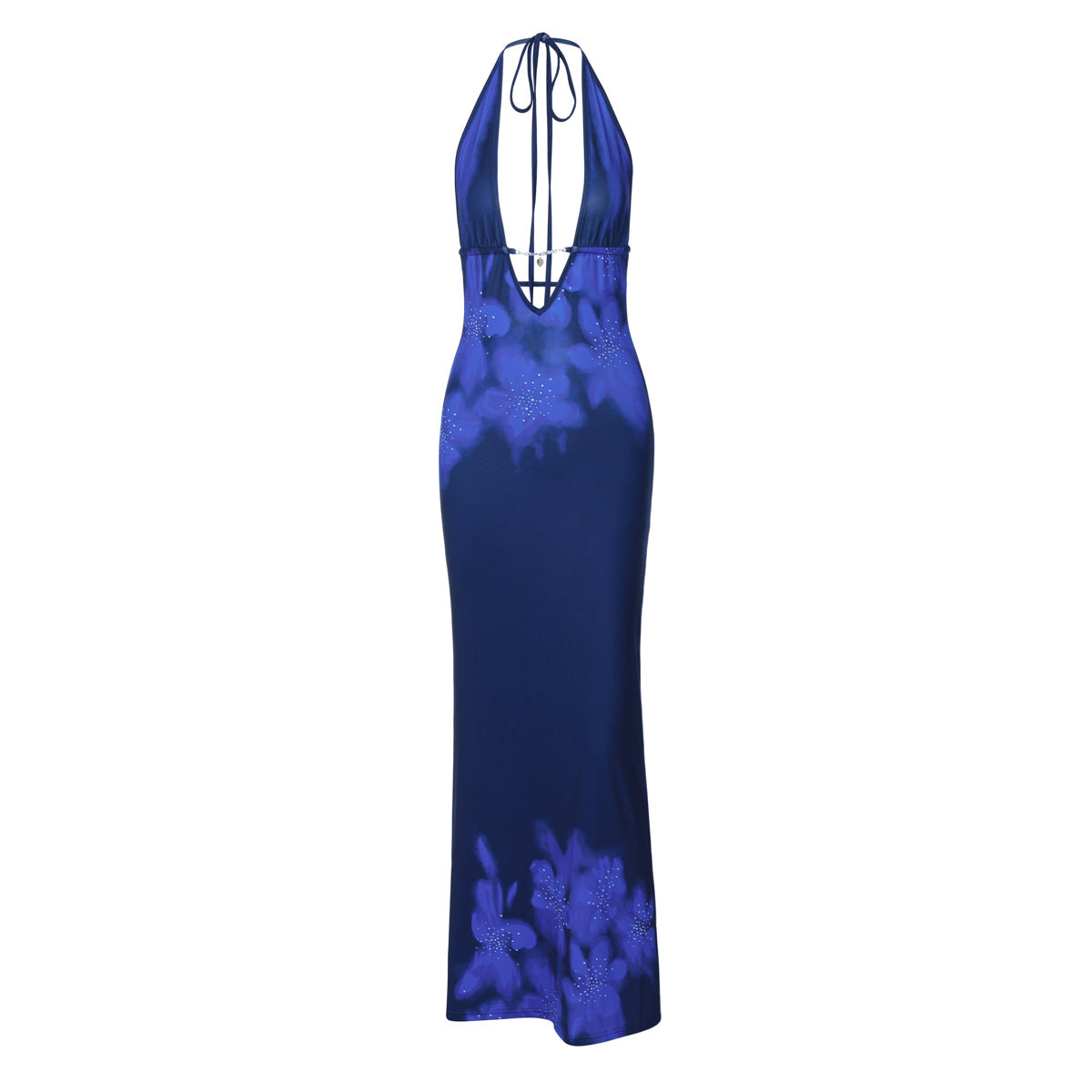 Women Clothing Autumn Printed Sexy Backless Slim Fit Split Lace up Dress