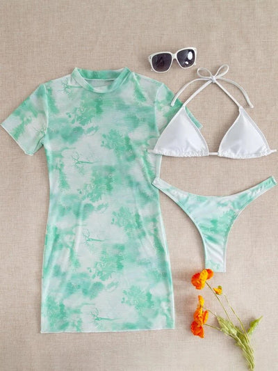 Bikini Outer Single Swimsuit Bikini Women Split Sleeved Blouse Swimsuit Three Piece Yongzh