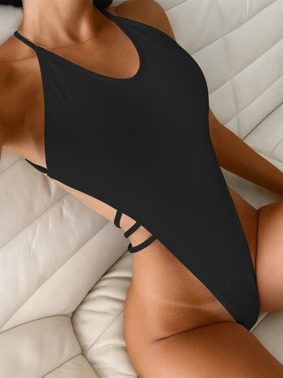 Chic Double One Piece Swimsuit Solid Color Bikini Swimsuit Women Backless Swimsuit Sexy Bikini